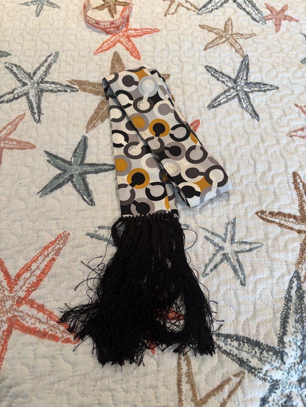 Coach Circular Pattern Silk Scarf in Black, Mustard, Gray, White